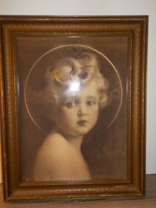 Vintage " Light Of The World " Print Antique Frame Baby Jesus Under Glass
