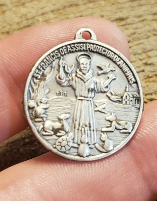 Rare Vintage Saint Francis Of Assisi Mark Hall Sterling Silver Pendant Animals