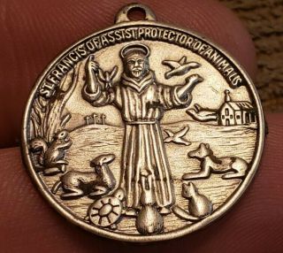 RARE VINTAGE SAINT FRANCIS OF ASSISI MARK HALL STERLING SILVER PENDANT ANIMALS 2