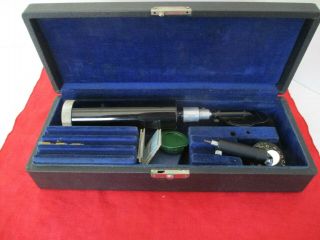 Vintage Bausch & Lomb May Ophthalmoscope W/ Attachments In Case,  Extra Bulbs