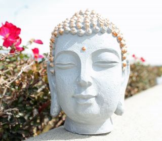 Smiling Meditating Buddha Shakyamuni Head Statue 7.  5 " Tall Blessing Mercy & Love