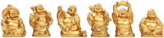 Set Of 6 Gold Color Feng Shui Laughing Happy Buddha Figures & Statue Luck 2 Inch
