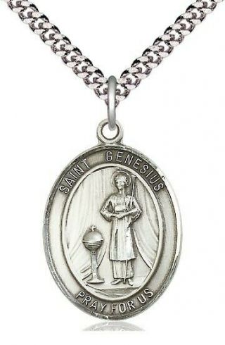 Saint Genesius Of Rome - Sterling Silver Medal On 20 " Chain