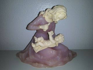 Stunning G Ruggeri Bianchi Pink Alabaster Resin Mother And Child Figure Italy