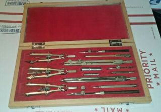 Vintage Drafting Set In Wooden Case By " Tower " In West Germany