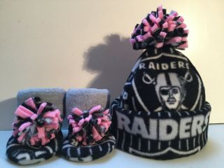 Las Vegas Raiders Girl Baby Hat Handcrafted Newborn Beanie Bootys Fleece Pink