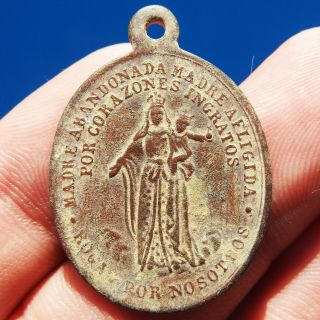 1882 Blessed Virgin Mary Religious Medal Old Prayer For My Son Pendant Found