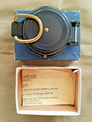Vintage Lensatic Compass 733 Made In Japan And Paper