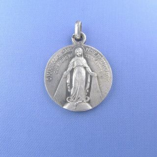 Virgin Mary Medal Antique Sterling Silver Miraculous Pendant