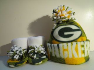 Packers Baby Hat Handcrafted Newborn Beanie & Booties Fleece Nfl Green Bay