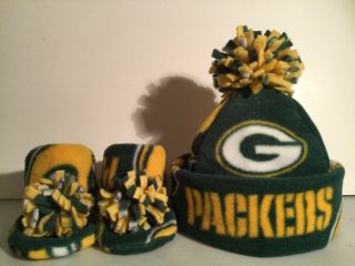 Packers Baby Hat Handcrafted Newborn Beanie & Booties Fleece Set Nfl Green Bay