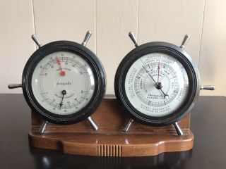Airguide Vintage Nautical Thermometer And Barometer Sailing Ship Wheels
