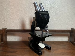 Vintage Bausch & Lomb Binocular Microscope W/ 3 Objective Lens