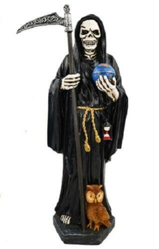 12 " Black Holy Death Statue Santa Muerte Negra Grim Reaper Owl World