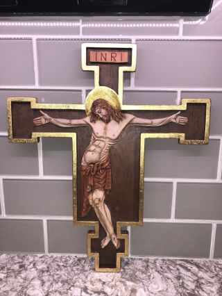14.  5 X 12.  25” Byzantine Crucifix - Beautifully Hand Painted & Hand Carved