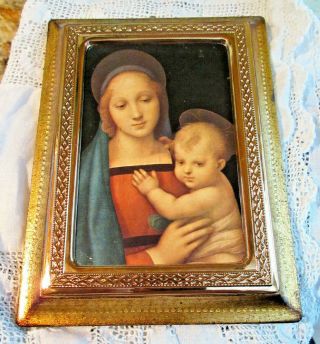 Vtg Italian Tole Florentine Wooden Picture Frame Madonna And Child Gold Gilt