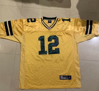 Aaron Rodgers Yellow Reebok Green Bay Packers Jersey Stitched.  Size 56