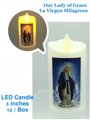 12 Religious Candle Catholic Plastic Swing Led Light Virgin Mary Of Grace