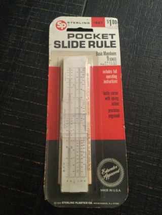 1968 Sterling Plastic Co.  687 Pocket Slide Rule Ruler Full Instructions Inc.