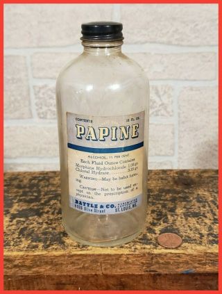 Vintage Morphine Hcl Papine Battle & Co Chemists St Louis Duraglas 12 Oz Bottle
