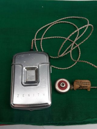 Vintage 1955 Zenith 75 - X Hearing Aid W/ Ear Piece - Battery Compartment