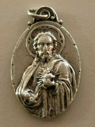 Vintage Catholic Religious Holy Medal / Sterling / Sacred Heart - Lady Carmel