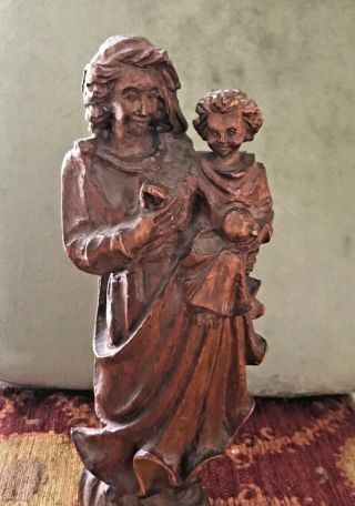 Vintage Carved Wood Figurine Mother And Child Mary Holding Baby Jesus Statue