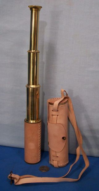 Brass Telescope Spyglass 4 Draw With Leather Case Outdoor Observation Scope