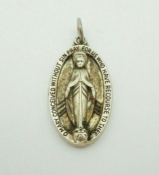 Vintage Creed Sterling Silver O Mary Pray For Us Catholic Medal Pendant