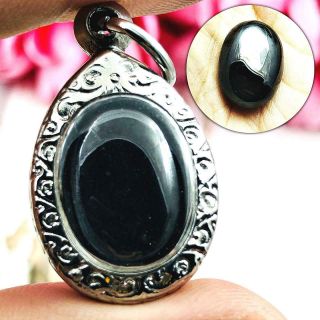 16508 Ellipse Naga Eye Healing Gem Stone Thai Amulet Leklai Oval Crystal Black