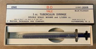 Vintage B - D Yale 1cc Tuberculin Syringe No.  1ybt 2005 Blue Plunger Double Scale