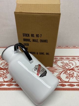 Urinal Bottle With Offset Handle Enamel Vintage Nib Travel Pee Bottle Camping