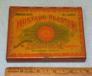 Antique J Ellwood Lee Colorful Mustard Plaster Tin Conshohocken Pa