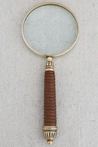 Vintage Antique Victorian Style Solid Brass Carved Wood Handle Magnifying Glass