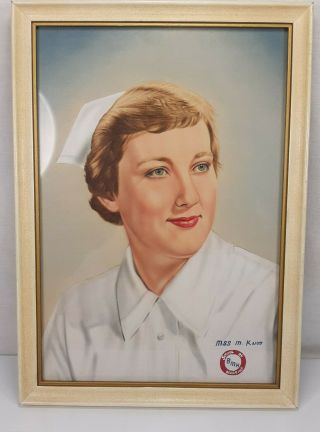Vintage Framed 1950s Drawing Of A Nurse Miss M.  Knott School Of Bmh Nursing