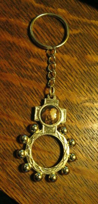 Padre Pio Finger Rosary Ring Keychain - Vintage Catholic Holy Friar Patron Saint