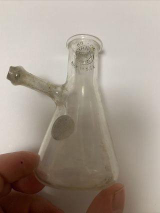 RARE Vintage Pyrex Lab Glass 80 ml Distillation Flask Condenser With Arm 2