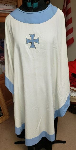 Liturgical Clergy Chasuble Vestment White W/baby Blue Trim Custom Made