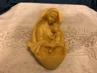 Holy Water Font Blessed Virgin Mary Baby Jesus Italy 8” Resin Hanging