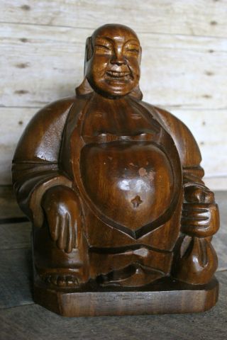 Vintage Buddha Statue Solid Wood Hand Carved Chineses Wooden Figure Asian Art