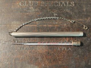 Antique Nurse/doctor Tycos Glass Thermometer In Aluminum Case W/ Chain & Clip