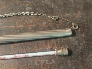 Antique Nurse/Doctor Tycos Glass Thermometer in Aluminum Case w/ Chain & Clip 3