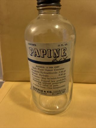 Vintage Morphine Hcl Papine Battle & Co Chemists St Louis Duraglas 12 Oz Bottle