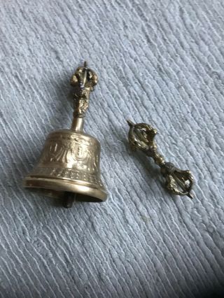 Tibetan Buddhist Brass Copper Nine Shares Dorje Vajra Pestle Nepal & Bell