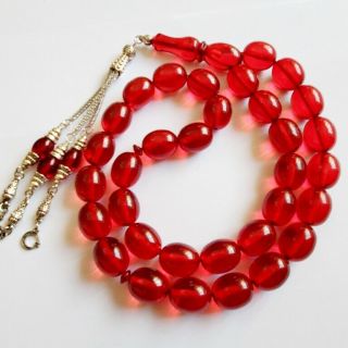 German 33 Amber Cheryy Red Bakelite Prayer Beads Komboloi Beads فاتوران Faturan