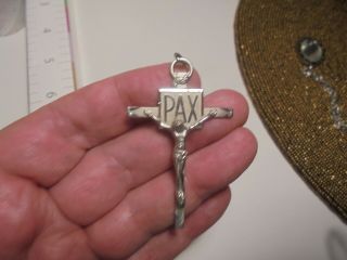 Vintage Religious Crucifix Cross Pendant Pax Sterling Rosary 925 Silver Ch
