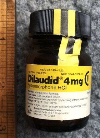 Vintage Dilaudid Narcotic Tablets Glass Medicine Bottle