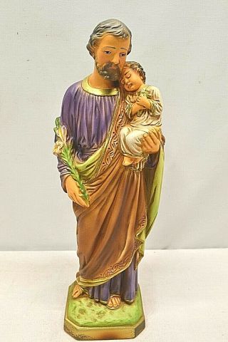 Saint Joseph & The Child Jesus,  Antique Style 12 " Ceramic Statue
