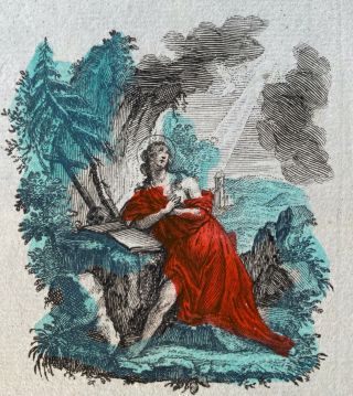 Engraving Antique 18th century HOLY CARD St Mary Magdalena Sign Klauber 2