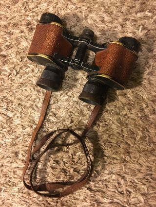 Antique Binoculars With Case Signal Corps Army Serial Ee22173 Old Leather Usa